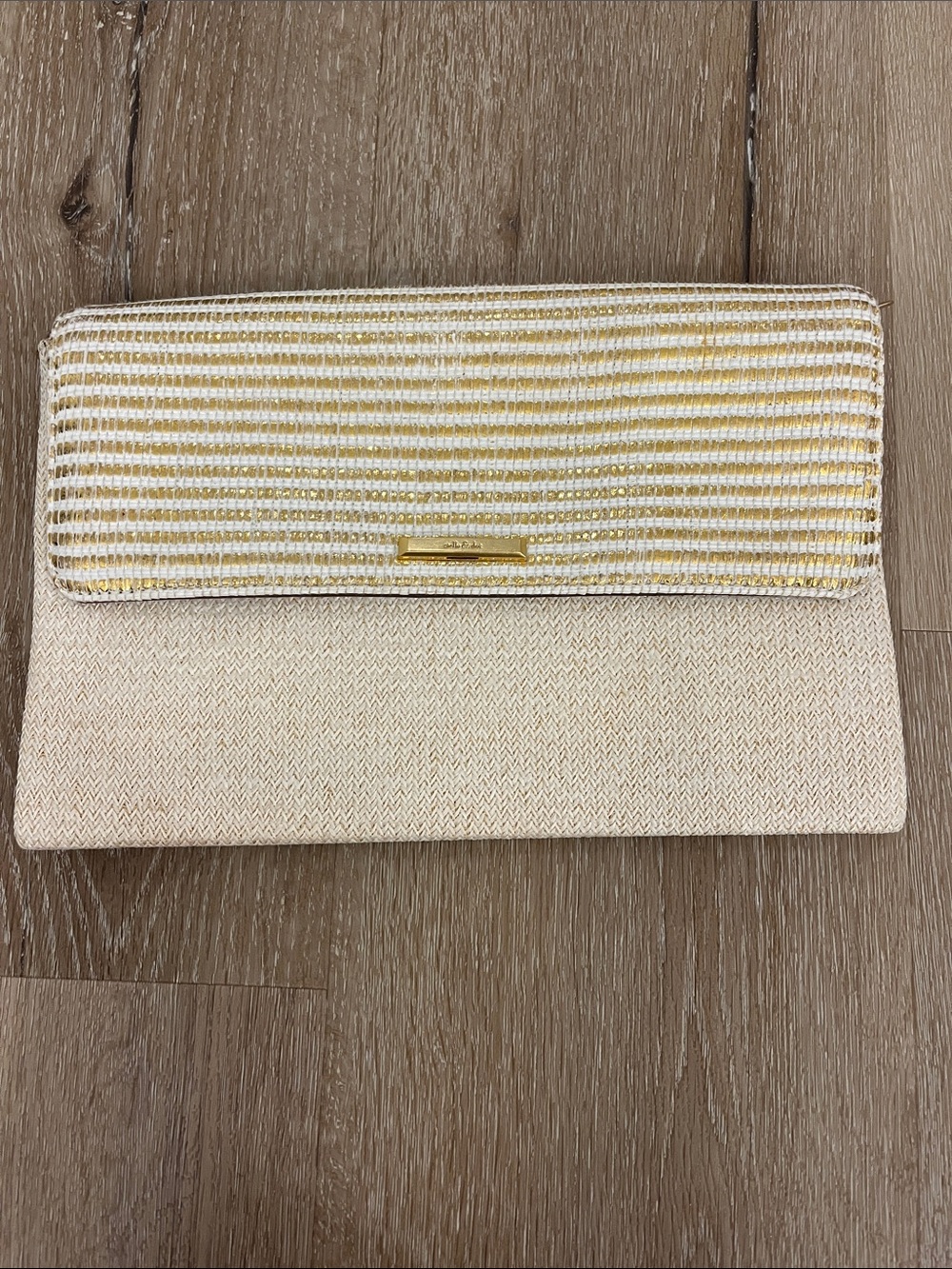 Stella & Dot Cream and Gold Foldover Clutch
